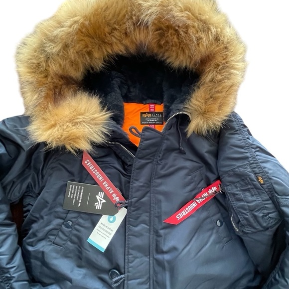 ALPHA INDUSTRIES N -3B blue army XL HOODED PARKA winter‎ coat women - Picture 3 of 12